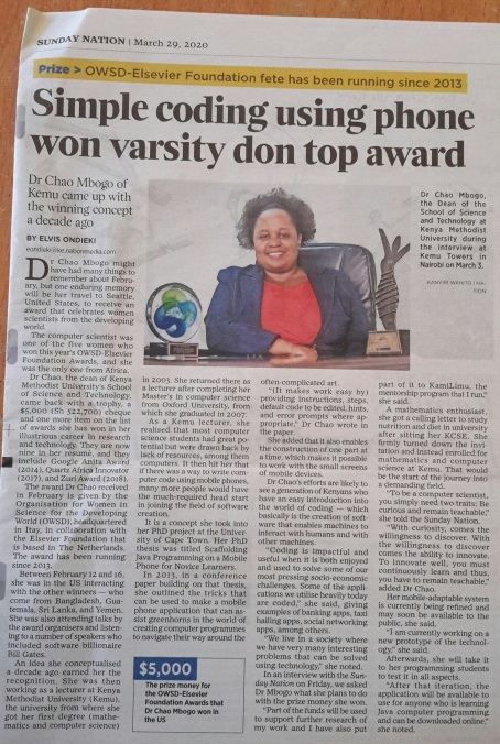 Article about Dr Mbogho